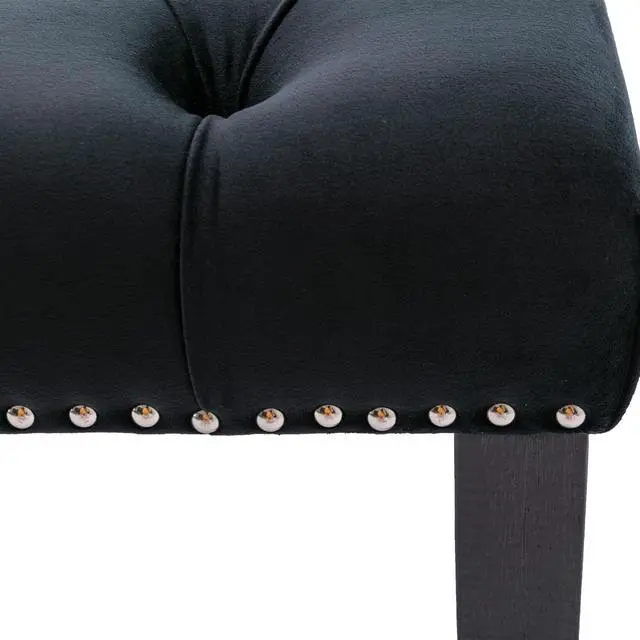 Alt view image 7 of 7 - Heng Ming Upholstered Tufted Bench Ottoman , Velvet Dining Bench Bedroom Bench Footrest Stool Accent Bench for Entryway Dining Room Living Room, Black