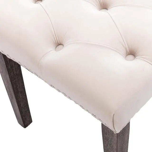 Alt view image 7 of 7 - Heng Ming Upholstered Tufted Bench Ottoman , Velvet Dining Bench Bedroom Bench Footrest Stool Accent Bench for Entryway Dining Room Living Room, Beige