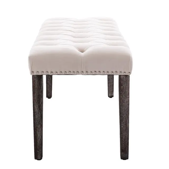 Alt view image 6 of 7 - Heng Ming Upholstered Tufted Bench Ottoman , Velvet Dining Bench Bedroom Bench Footrest Stool Accent Bench for Entryway Dining Room Living Room, Beige