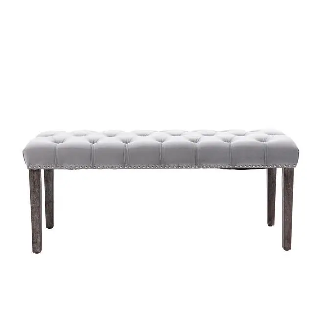 Alt view image 4 of 7 - Heng Ming Upholstered Tufted Bench Ottoman , Velvet Dining Bench Bedroom Bench Footrest Stool Accent Bench for Entryway Dining Room Living Room, Light gray