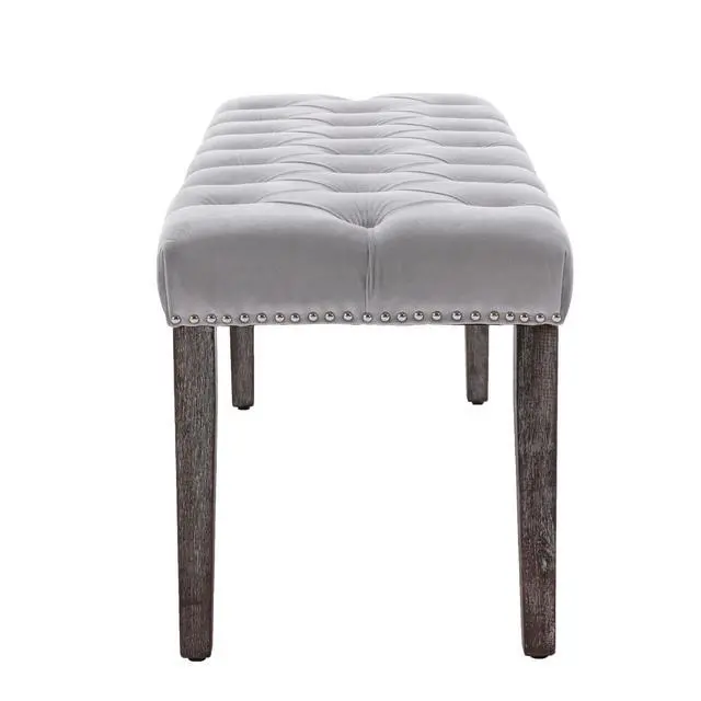 Alt view image 6 of 7 - Heng Ming Upholstered Tufted Bench Ottoman , Velvet Dining Bench Bedroom Bench Footrest Stool Accent Bench for Entryway Dining Room Living Room, Light gray