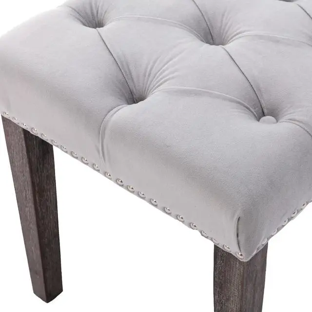 Alt view image 7 of 7 - Heng Ming Upholstered Tufted Bench Ottoman , Velvet Dining Bench Bedroom Bench Footrest Stool Accent Bench for Entryway Dining Room Living Room, Light gray