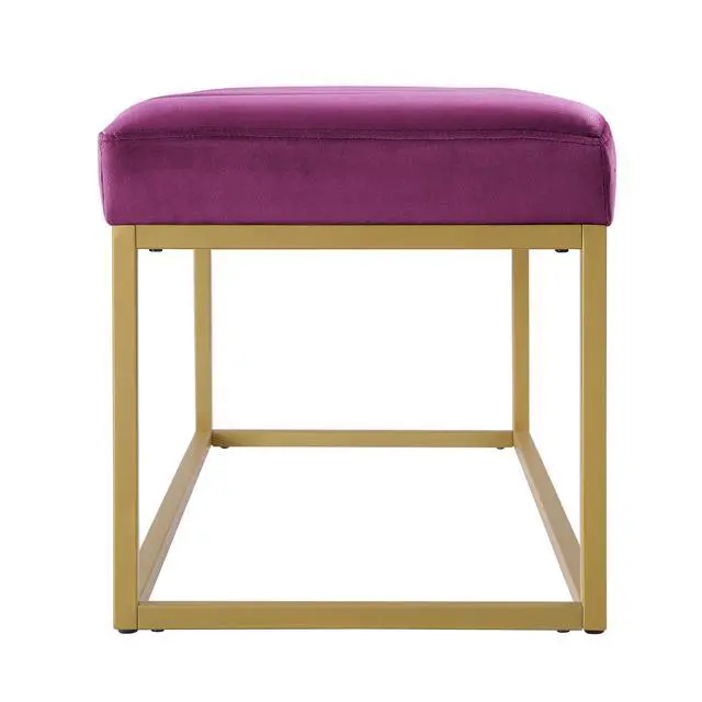 Alt view image 4 of 6 - Modern Tufted Channel Entryway Bench Emerald Velvet Upholstered End of Bed Bench with Metal Frame,Footboard Bench for Living Room, Bedroom,Violet