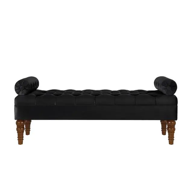 Alt view image 2 of 6 - Velvet Long bed Bench for Bedroom,Upholstered Window Bench with Tufted Button,Entryway Bench,Bolster Bench for Living Room-Black