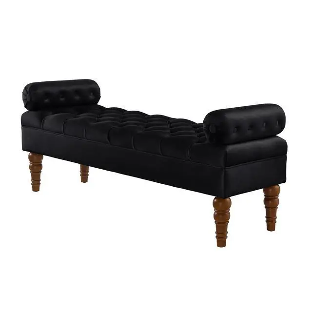 Alt view image 3 of 6 - Velvet Long bed Bench for Bedroom,Upholstered Window Bench with Tufted Button,Entryway Bench,Bolster Bench for Living Room-Black