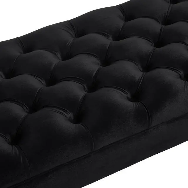 Alt view image 5 of 6 - Velvet Long bed Bench for Bedroom,Upholstered Window Bench with Tufted Button,Entryway Bench,Bolster Bench for Living Room-Black