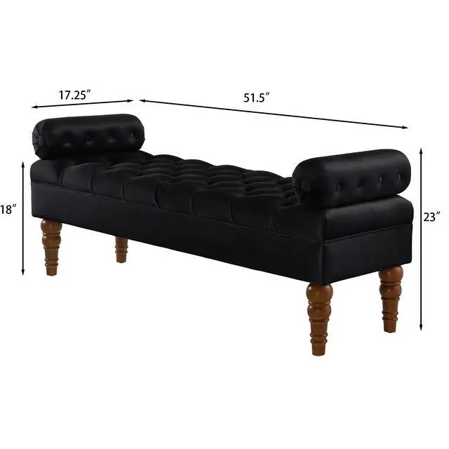 Alt view image 6 of 6 - Velvet Long bed Bench for Bedroom,Upholstered Window Bench with Tufted Button,Entryway Bench,Bolster Bench for Living Room-Black