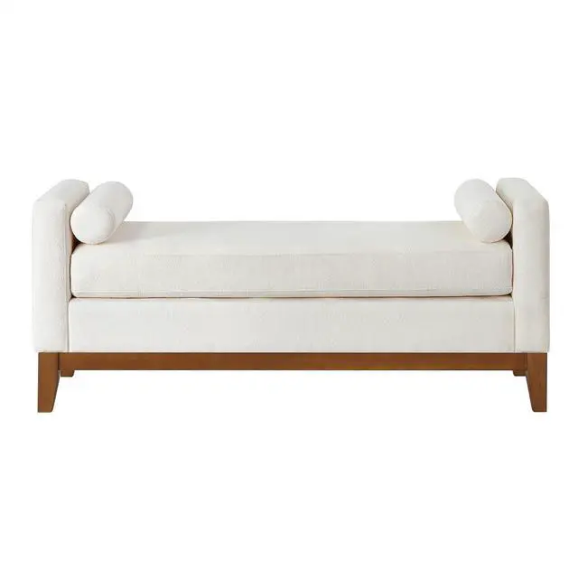 Alt view image 7 of 7 - Large Upholstered Boucle Fabric Ottoman with Pillows,Comfort Padded Window Bench for Living Room,Entryway Bench-Ivory