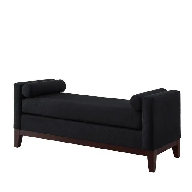 Alt view image 5 of 7 - Large Upholstered Boucle Fabric Ottoman with Pillows,Comfort Padded Window Bench for Living Room,Entryway Bench-Black