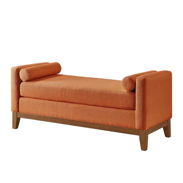 Alt view image 5 of 7 - Large Upholstered Boucle Fabric Ottoman with Pillows,Comfort Padded Window Bench for Living Room,Entryway Bench-Orange