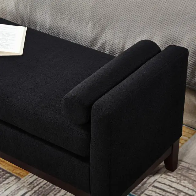 Alt view image 6 of 7 - Large Upholstered Boucle Fabric Ottoman with Pillows,Comfort Padded Window Bench for Living Room,Entryway Bench-Black