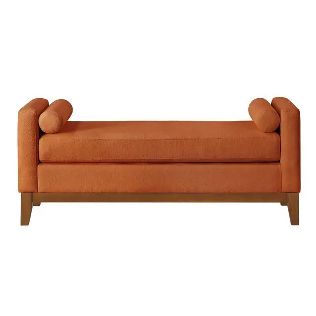Alt view image 7 of 7 - Large Upholstered Boucle Fabric Ottoman with Pillows,Comfort Padded Window Bench for Living Room,Entryway Bench-Orange
