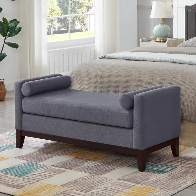 Main image of Large Upholstered Boucle Fabric Ottoman with Pillows,Comfort Padded Window Bench for Living Room,Entryway Bench-Dark Gray