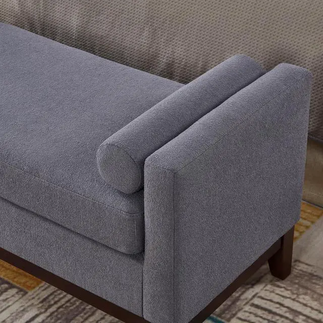 Alt view image 6 of 7 - Large Upholstered Boucle Fabric Ottoman with Pillows,Comfort Padded Window Bench for Living Room,Entryway Bench-Dark Gray