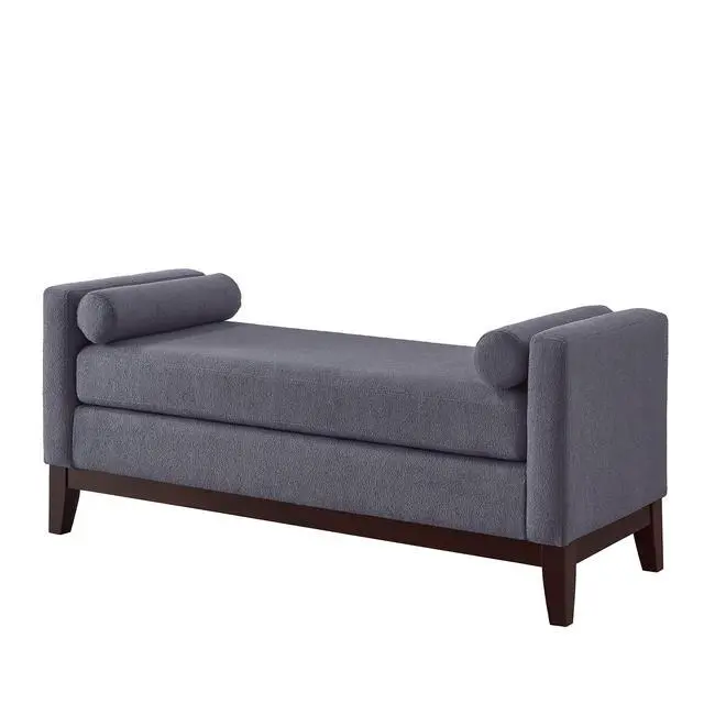 Alt view image 5 of 7 - Large Upholstered Boucle Fabric Ottoman with Pillows,Comfort Padded Window Bench for Living Room,Entryway Bench-Dark Gray