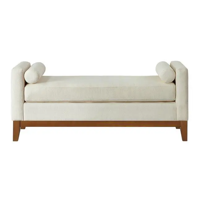 Alt view image 7 of 7 - Large Upholstered Boucle Fabric Ottoman with Pillows,Comfort Padded Window Bench for Living Room,Entryway Bench-Beige