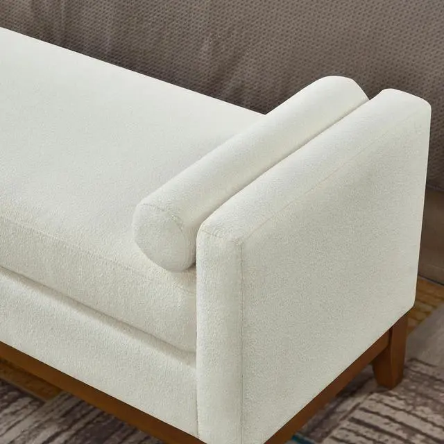 Alt view image 6 of 7 - Large Upholstered Boucle Fabric Ottoman with Pillows,Comfort Padded Window Bench for Living Room,Entryway Bench-Beige