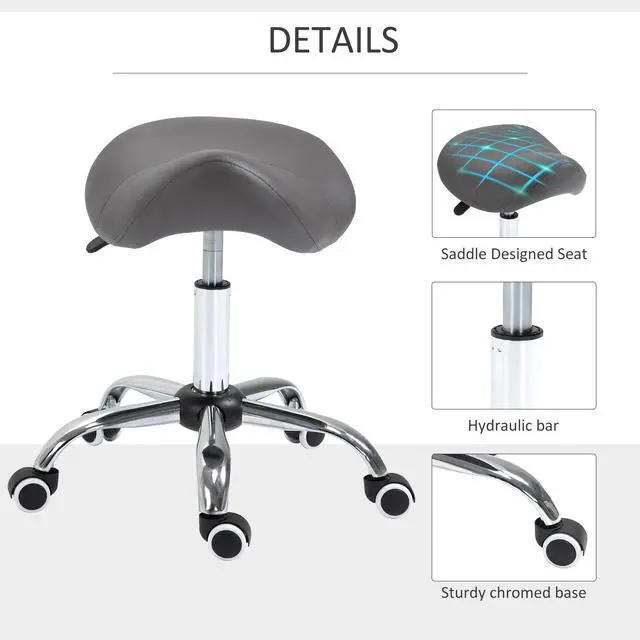 Main image of Ergonomic Rolling Saddle Stool PU Leather Hydraulic Spa Stool Height Adjustable Swivel Drafting Medical Salon Chair, Grey