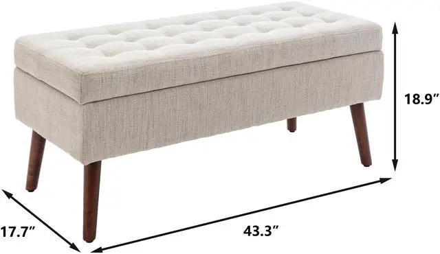 Alt view image 6 of 7 - Storage Bench with Storage Bench for Bedroom End of Bed Bench Foot of Bed Bench Entryway Bench Storage Ottoman Bench 43.7" W x 18.1" D Off White Bench