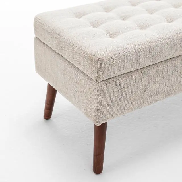Alt view image 7 of 7 - Storage Bench with Storage Bench for Bedroom End of Bed Bench Foot of Bed Bench Entryway Bench Storage Ottoman Bench 43.7" W x 18.1" D Off White Bench