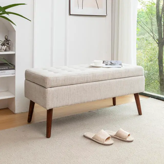 Main image of Storage Bench with Storage Bench for Bedroom End of Bed Bench Foot of Bed Bench Entryway Bench Storage Ottoman Bench 43.7" W x 18.1" D Off White Bench