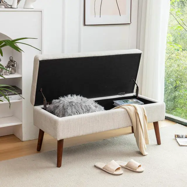 Alt view image 2 of 7 - Storage Bench with Storage Bench for Bedroom End of Bed Bench Foot of Bed Bench Entryway Bench Storage Ottoman Bench 43.7" W x 18.1" D Off White Bench