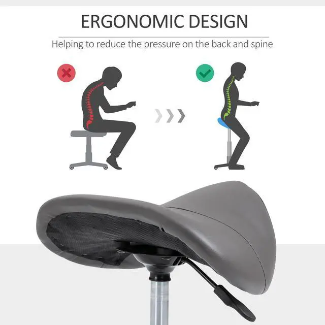 Alt view image 3 of 7 - Ergonomic Rolling Saddle Stool PU Leather Hydraulic Spa Stool Height Adjustable Swivel Drafting Medical Salon Chair, Grey