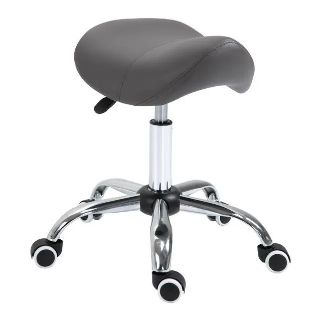 Alt view image 6 of 7 - Ergonomic Rolling Saddle Stool PU Leather Hydraulic Spa Stool Height Adjustable Swivel Drafting Medical Salon Chair, Grey