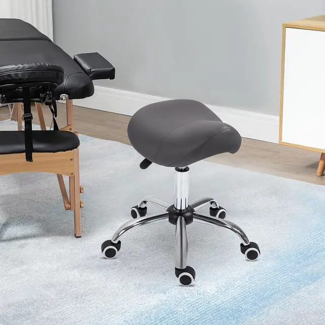 Alt view image 5 of 7 - Ergonomic Rolling Saddle Stool PU Leather Hydraulic Spa Stool Height Adjustable Swivel Drafting Medical Salon Chair, Grey