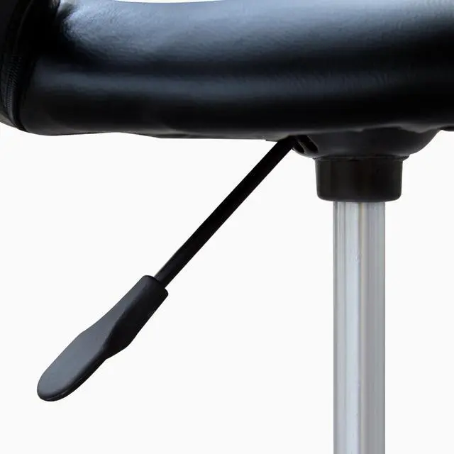 Alt view image 4 of 7 - Crescent Rolling Salon Stool with Adjustable Height, Breathable Open Back, Foam Cushion Seat, and 5 Caster Wheels, Black