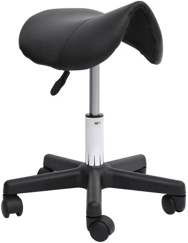 Main image of Rolling Saddle Stool, Swivel Salon Chair, Ergonomic Faux Leather Stool, Adjustable Height with Wheels for Spa, Salon, Massage, Office, Black