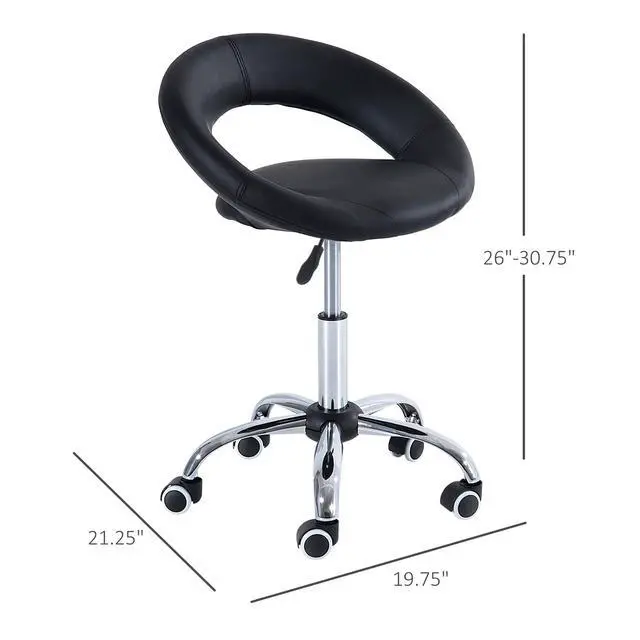 Alt view image 6 of 7 - Crescent Rolling Salon Stool with Adjustable Height, Breathable Open Back, Foam Cushion Seat, and 5 Caster Wheels, Black