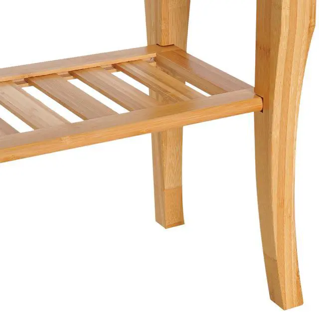 Alt view image 5 of 7 - Long Bamboo Shower Bench Seat, 20" Wooden Spa Shower Stool with Underneath Storage Shelf Shoe Organizer