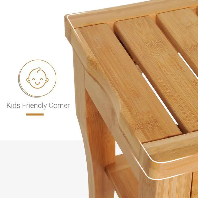 Alt view image 4 of 7 - Long Bamboo Shower Bench Seat, 20" Wooden Spa Shower Stool with Underneath Storage Shelf Shoe Organizer