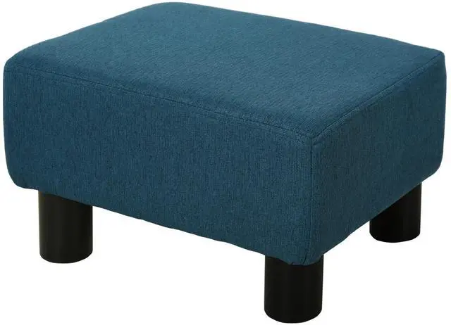 Main image of Ottoman Foot Rest, Small Foot Stool with Linen Fabric Upholstery and Plastic Legs, Cube Ottoman for Living Room, Blue