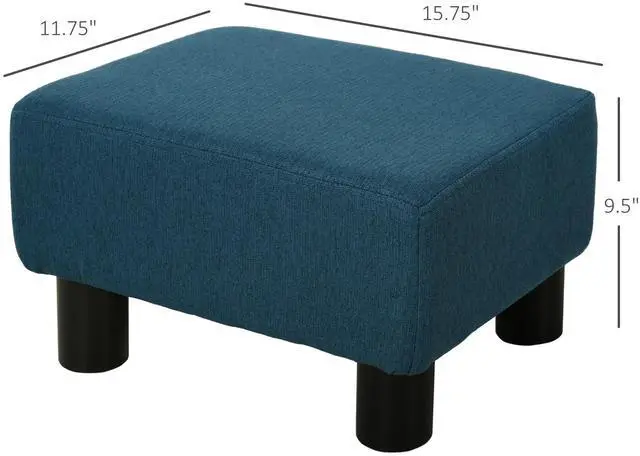 Alt view image 5 of 5 - Ottoman Foot Rest, Small Foot Stool with Linen Fabric Upholstery and Plastic Legs, Cube Ottoman for Living Room, Blue