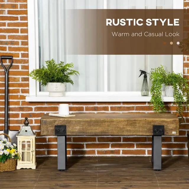 Alt view image 6 of 7 - Garden Bench with Metal Legs, Rustic Wood Effect Concrete Entryway Bench, End of Bed Bench, Indoor Outdoor Use for Patio, Park, Porch and Lawn, Natural and Black