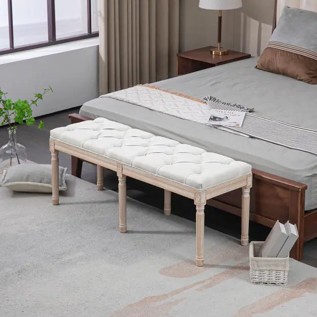Alt view image 2 of 7 - HOMCOM 46" End of Bed Bench, Upholstered Bedroom Bench, Cream White