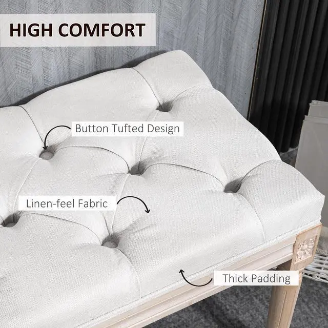 Alt view image 4 of 7 - HOMCOM 46" End of Bed Bench, Upholstered Bedroom Bench, Cream White