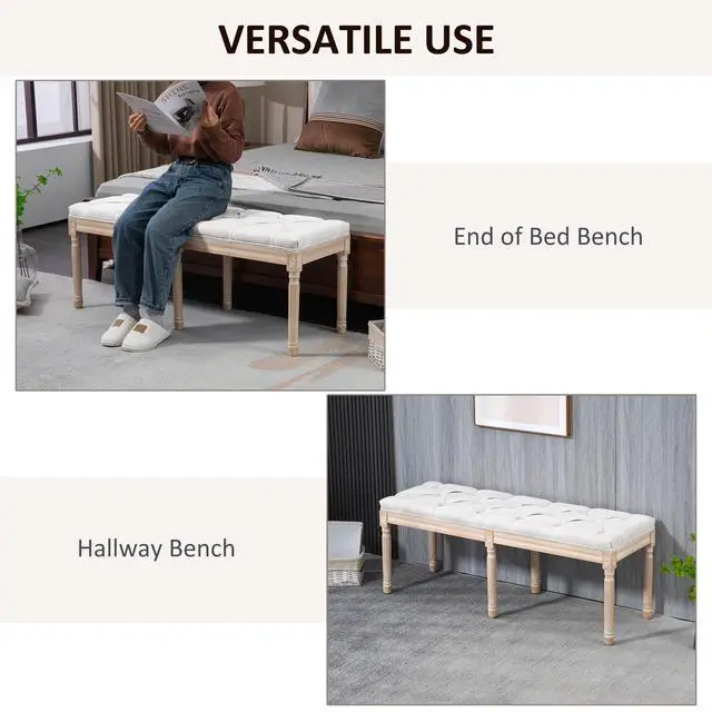 Alt view image 6 of 7 - HOMCOM 46" End of Bed Bench, Upholstered Bedroom Bench, Cream White