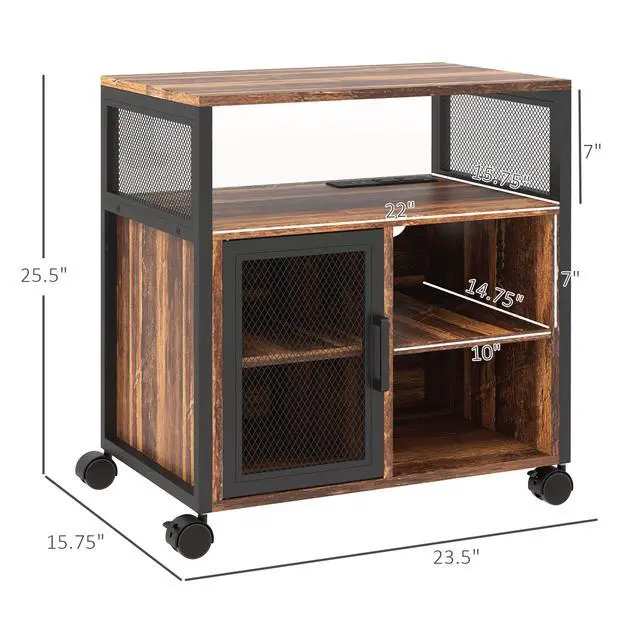 Alt view image 3 of 7 - Vinsetto Mobile Printer Stand with Socket & USB Ports, Rustic Brown