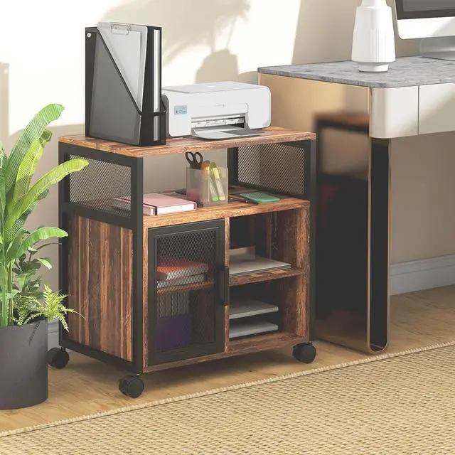 Alt view image 2 of 7 - Vinsetto Mobile Printer Stand with Socket & USB Ports, Rustic Brown