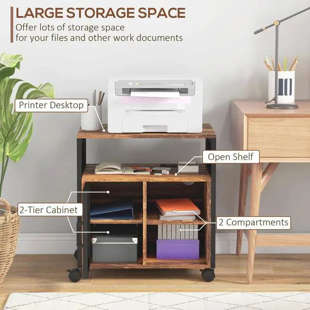 Alt view image 5 of 7 - Vinsetto Mobile Printer Stand with Socket & USB Ports, Rustic Brown