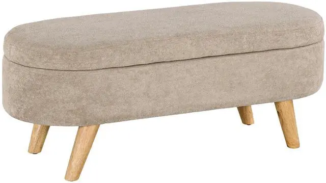 Main image of HOMCOM Storage Ottoman Bench, 43.3" Teddy Fleece Upholstered End of Bed Bench with Wood Legs and Padded Seat, Oval Modern Entryway Bench, Beige