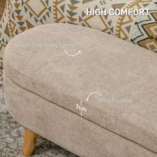Alt view image 5 of 7 - HOMCOM Storage Ottoman Bench, 43.3" Teddy Fleece Upholstered End of Bed Bench with Wood Legs and Padded Seat, Oval Modern Entryway Bench, Beige