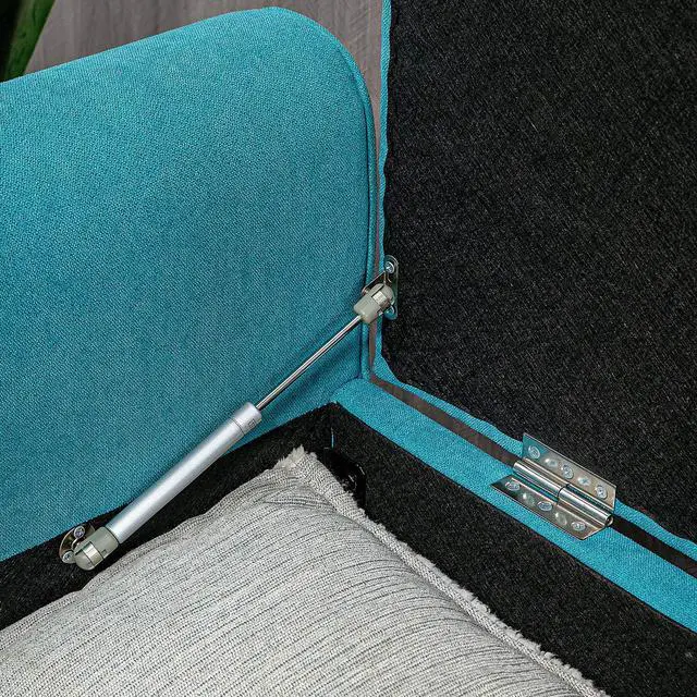 Alt view image 2 of 7 - HOMCOM 50" Storage Ottoman Bench, Upholstered End of Bed Bench with Rolled Arms, Wood Legs, Button Tufted Storage Bench with Safety Hinges for Living Room, Entryway, Bedroom, Teal
