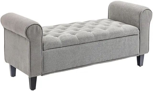 Main image of HOMCOM 50" Storage Ottoman Bench, Upholstered End of Bed Bench with Rolled Arms, Wood Legs, Button Tufted Storage Bench with Safety Hinges for Living Room, Entryway, Bedroom, Gray