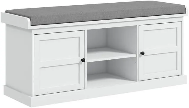 Main image of HOMCOM Shoe Bench with Cushion, Storage Bench for Entryway with Padded Seat, 2 Cabinets and Adjustable Shelf for Hallway, Living Room, Bedroom, White