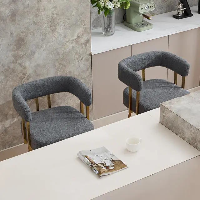 Alt view image 2 of 7 - TS Modern decorative chair, living room side chair with gold metal legs, no wheels, suitable for dressing area, reception room, office,Teddy fleece upholstered metal foot bar chairs 2PC Gray