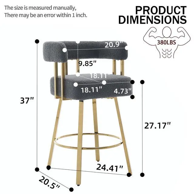Alt view image 3 of 7 - TS Modern decorative chair, living room side chair with gold metal legs, no wheels, suitable for dressing area, reception room, office,Teddy fleece upholstered metal foot bar chairs 2PC Gray